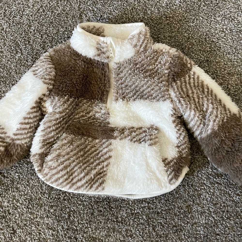 Little Bipsy Plaid Sherpa quarter zip -latte 3-6m